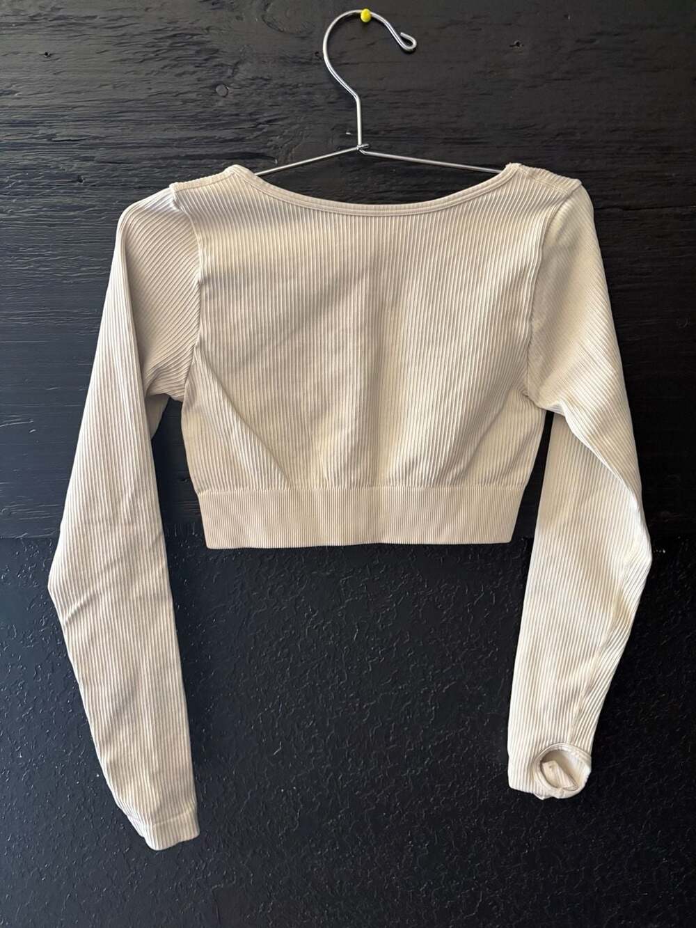 OQQ Womens Ribbed Long Sleeve Crop Top with Thumbholes Size S
